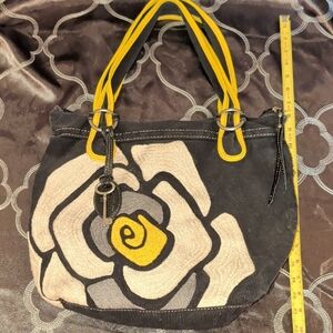 Fossil Black and Yellow Floral Shoulder Bag